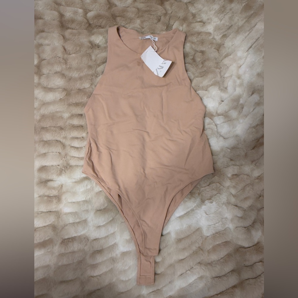 Beige High neck Sleeveless Bodysuit